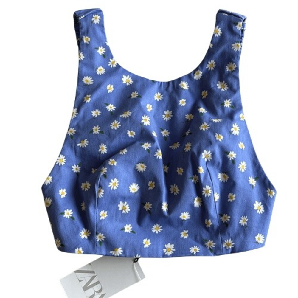 ZARA Daisy Floral Print Crop Tank Top cottagecore Small‎ Springbreak festival